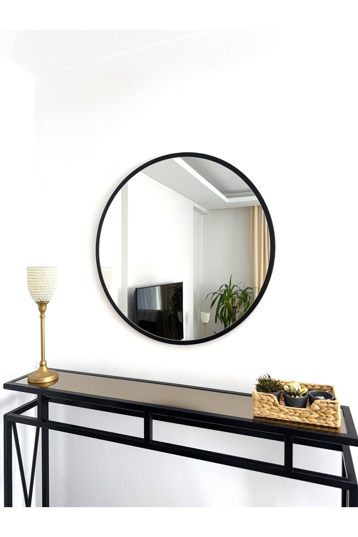 Siyah Metal Çerçeveli 70 Cm Yuvarlak Ayna