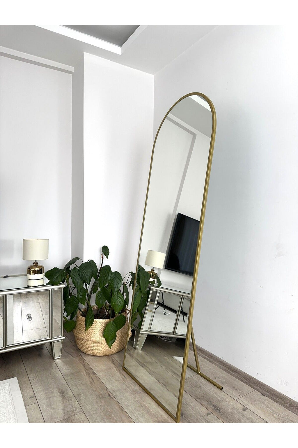 Gold Metal Çerçeveli 180x70 Cm Demonte Ayaklı Oval Ayaklı Boy Aynası