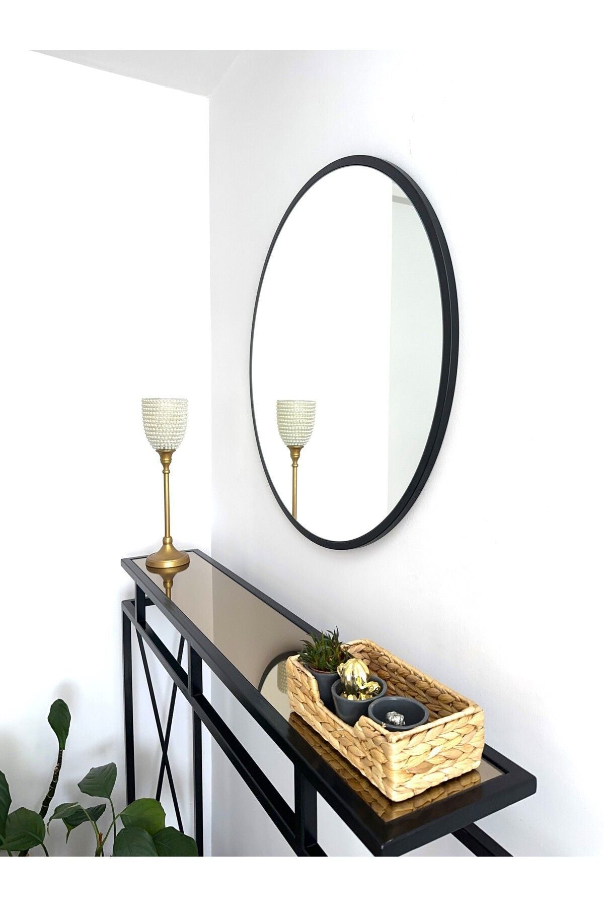 Siyah Metal Çerçeveli 70 Cm Yuvarlak Ayna