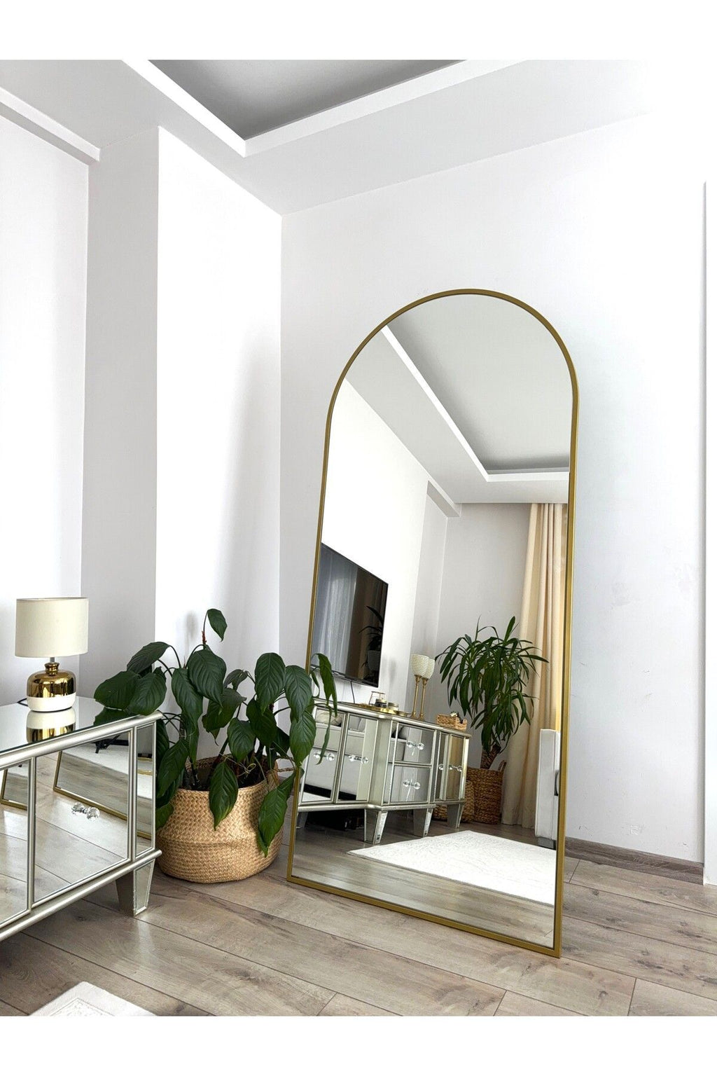 Gold Metal Çerçeveli 180x80 Cm Demonte Ayaklı Oval Boy Aynası