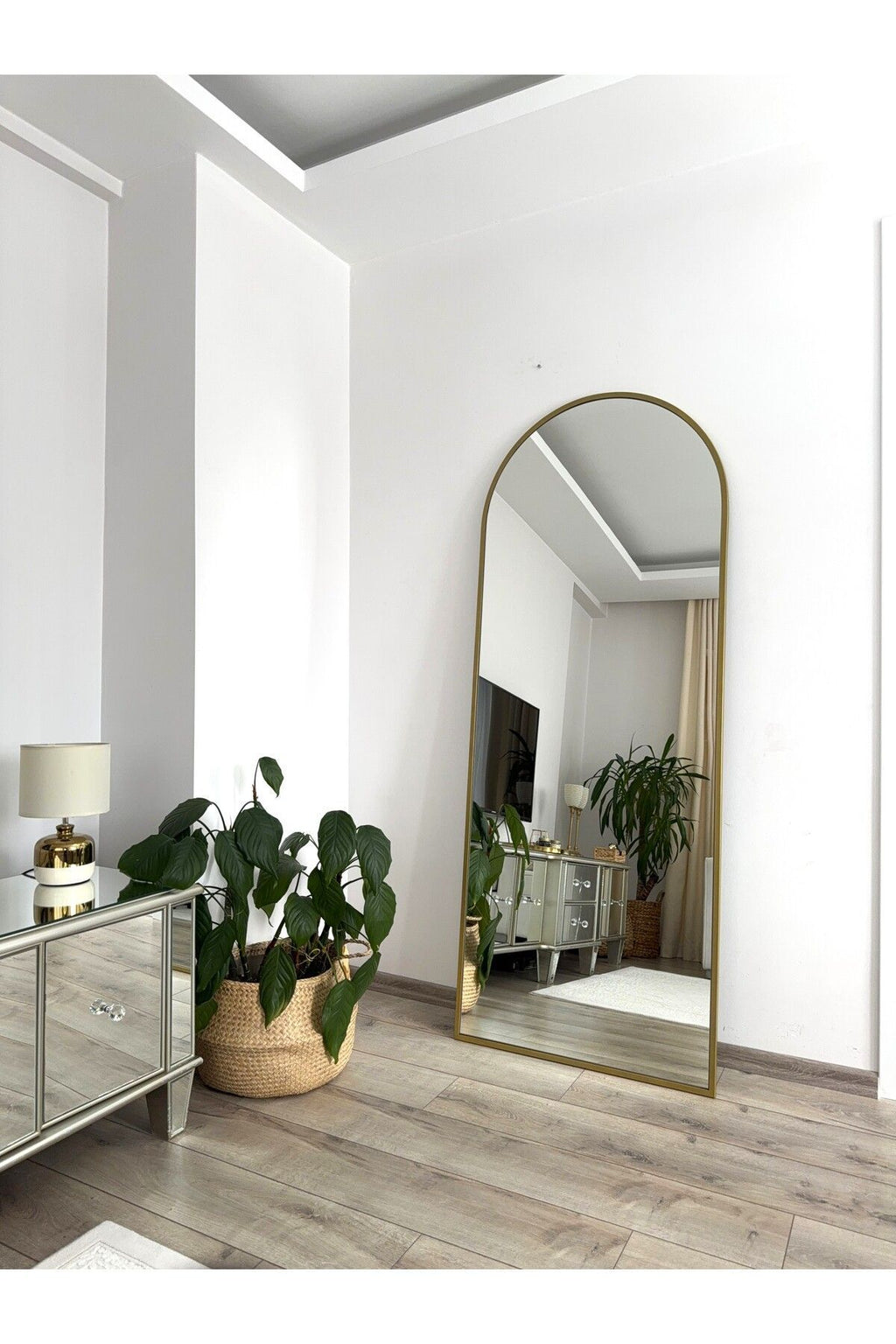Gold Metal Çerçeveli 180x70 Cm Demonte Ayaklı Oval Ayaklı Boy Aynası